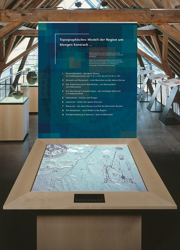 Roman Museum Mengen-Ennetach, topographical modell of the region around Mengen-Enntach used as projection screen