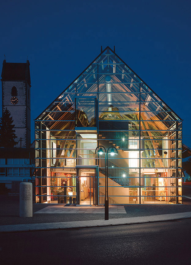 Roman Museum Mengen-Ennetach, exterior view at night